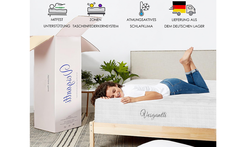 Vesgantti Matratze Original,H3 ,24cm Weiß und Grau