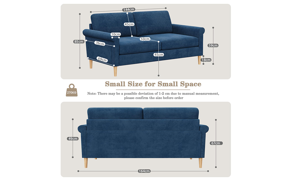 Vesgantti Doppelsofa 164cm, mit Kissen & Taschen, 164x76x85cm