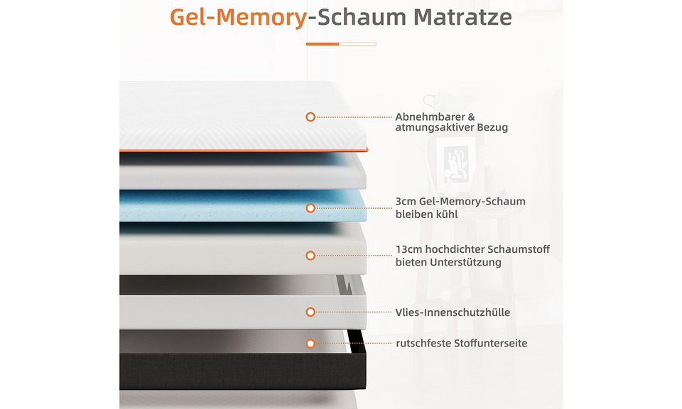 Vesgantti Schaummatratze 16cm, ergonomische Gel-Memory schaum Matratze H3