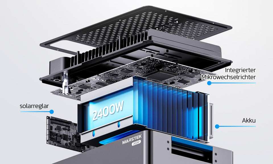 MARSTEK All-in-One Balkonkraftwerk mit Speicher,4 MPPT 2400W Solareingang, 2.56kWh Akkukapazität, 6000 Ladezyklen, LFP Akku, mit APP, Plug&Play,0% VAT