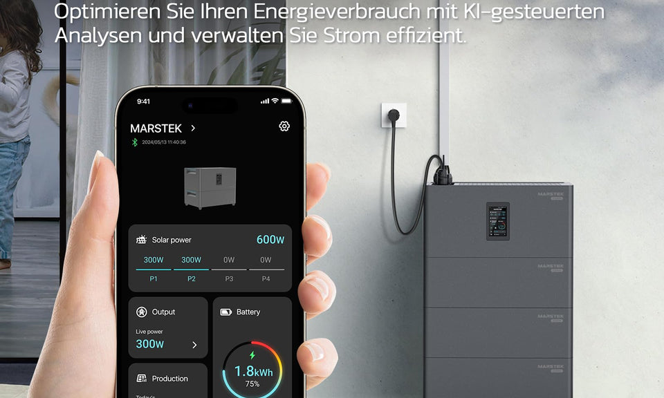 MARSTEK All-in-One Balkonkraftwerk mit Speicher,4 MPPT 2400W Solareingang, 2.56kWh Akkukapazität, 6000 Ladezyklen, LFP Akku, mit APP, Plug&Play,0% VAT