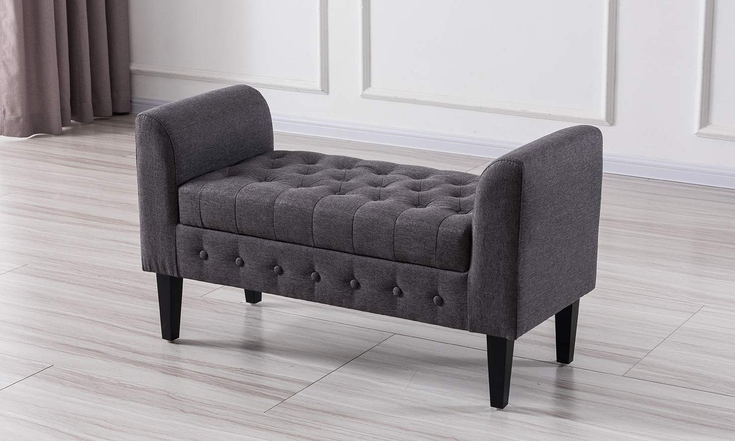 tufted storage bench gray